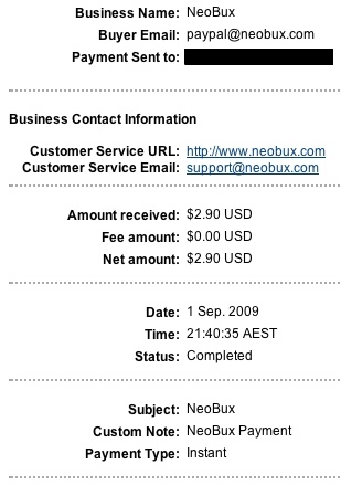 Neobux - pay proof 2009/09/01